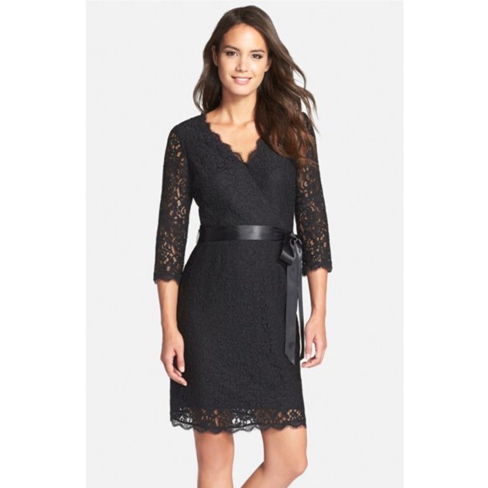 Adrianna Papell Lace Wrap Dress 3/4 Sleeve Knee Length Elegant‎ Occasion Size 10